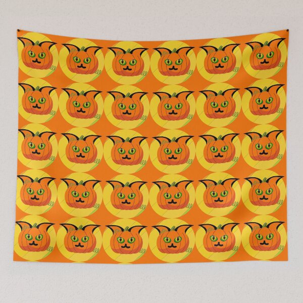Item preview, Cute Creepy Funny Hallowe'en Kitty Cat Jack O'Lantern Mash-Up Pattern designed and sold by H3designs.