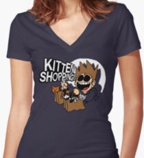 EDDSWORLD KITTEN SHOPPING Women's Fitted V-Neck T-Shirt