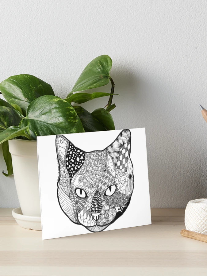 Cat zentangle art black and white