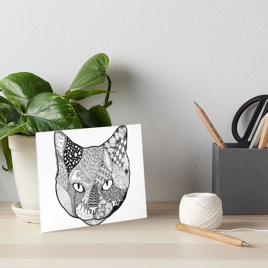 Cat zentangle art black and white