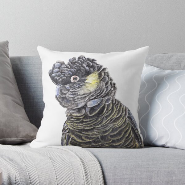 Yellow-Tail Black Cockatoo - Colour Pencil Art Throw Pillow