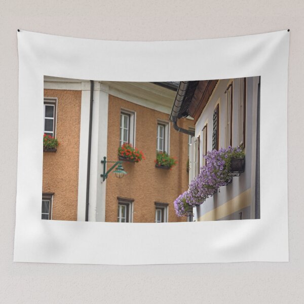 Item preview, Old houses with flowers on the windows in Hallstatt village Austria designed and sold by goceris.