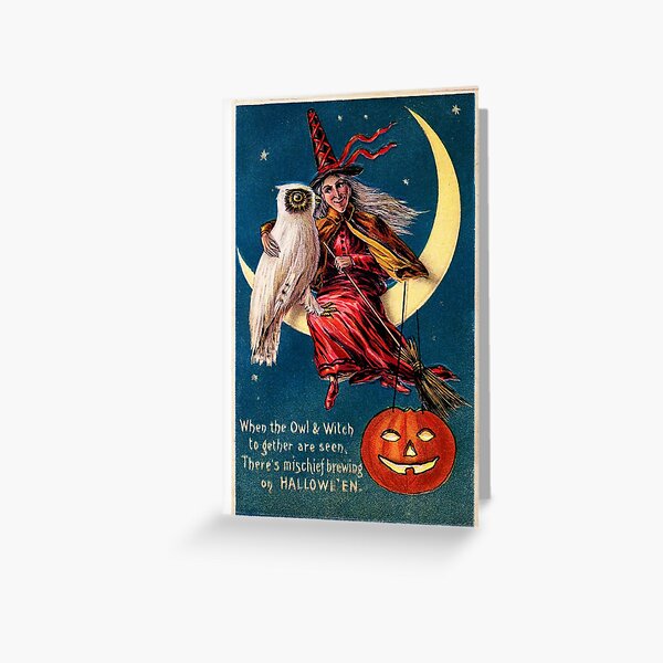 Item preview, Witch and Owl Familiar | Vintage Halloween Cards designed and sold by KnightandMoon.
