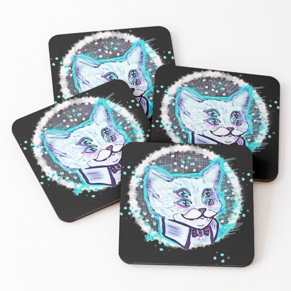 Item preview, Four eyed cat trippy bright white blue pink designed and sold by DemonicGloom.