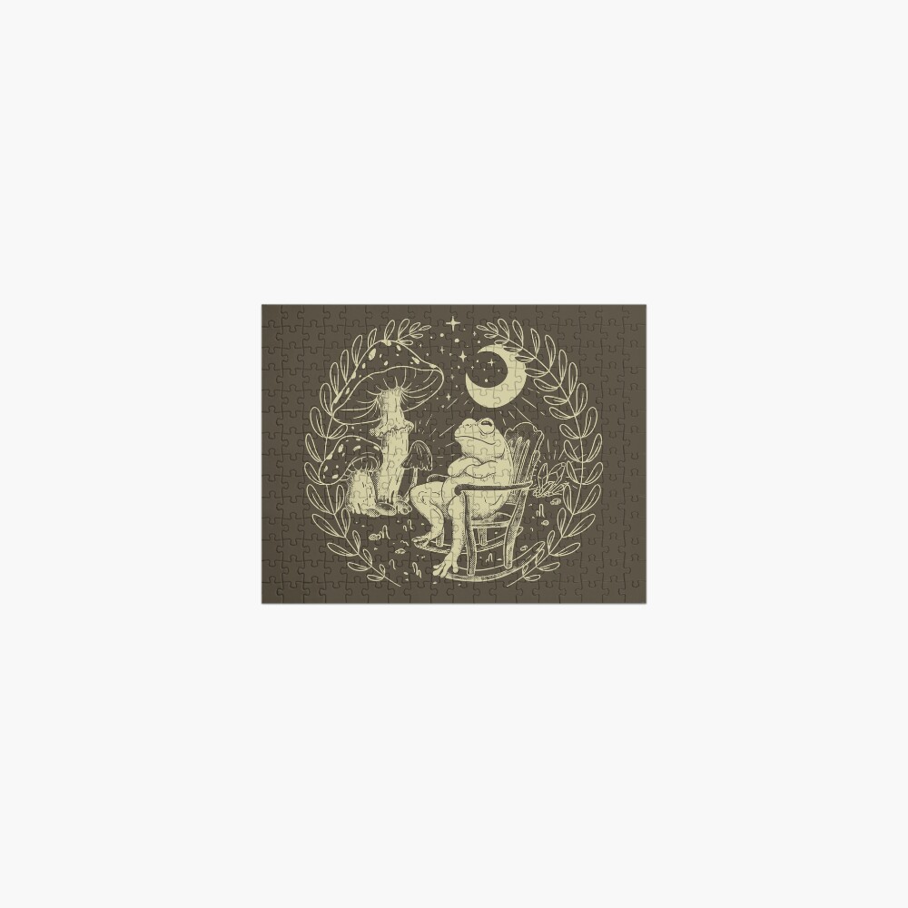 Goblincore Aesthetic Cottagecore Frog Chilling - Khaki - waiting for mushrooms to grow - Mycology Fungi Shrooms Forager Foraging Pet Mat Bandana Phrog Jigsaw Puzzle