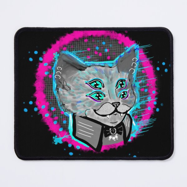 Item preview, Four eyed cat trippy bright blue and pink designed and sold by DemonicGloom.