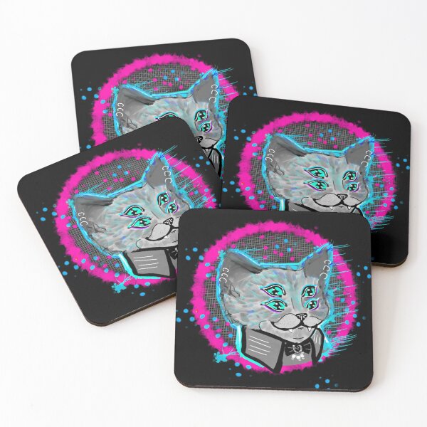 Item preview, Four eyed cat trippy bright  blue and  pink designed and sold by DemonicGloom.