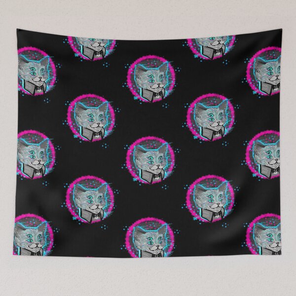 Item preview, Four eyed cat trippy bright  blue and  pink designed and sold by DemonicGloom.