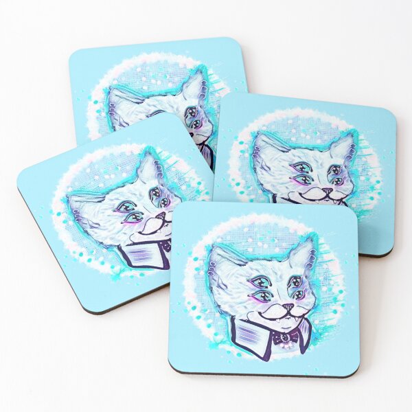Item preview, Four eyed cat trippy bright white blue pink Ice blue designed and sold by DemonicGloom.