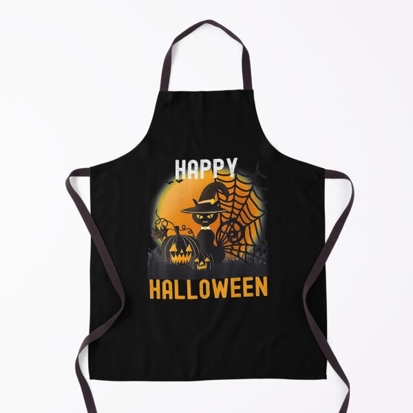 Cute Scary Black Cat Pumpkin My Halloween Apron