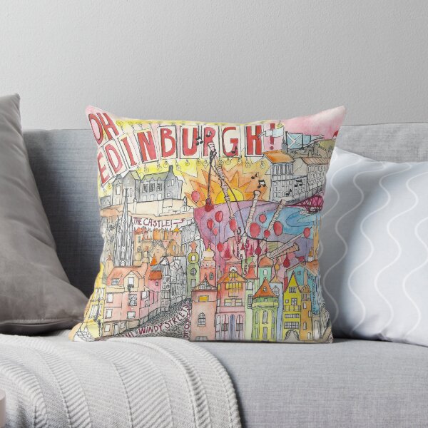 Illustrated Map drawing of Edinburgh Throw Pillow