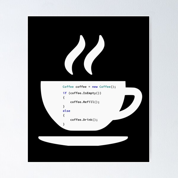 Artikel-Vorschau von Wenn Kaffee leer ist, nachfüllen, sonst trinken Sie in einer abstrakten Programmiersprache, Programmierer, Quellcode, Programmiercode, Software-Ingenieur, Informatik, Programmier-Humor, dunkel, designt und verkauft von Max-Wear.