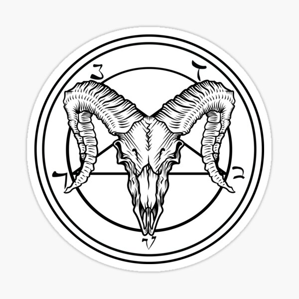 Satanic Sabbatic Goat Baphomet Ram Skull Head With Pentagram Sigil