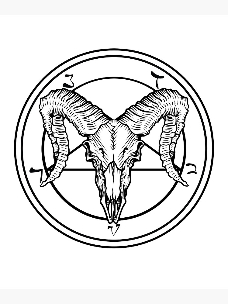 Satanic Sabbatic Goat Baphomet Ram Skull Head With Pentagram Sigil