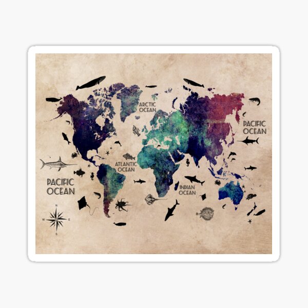 World Map Oceans #map #worldmap Sticker