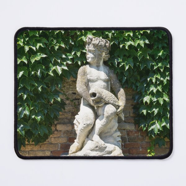 Item preview, A Boy with a Fish - Antique Statue Hugged by Glossy Ivy Leaves designed and sold by Georgia Mizuleva.