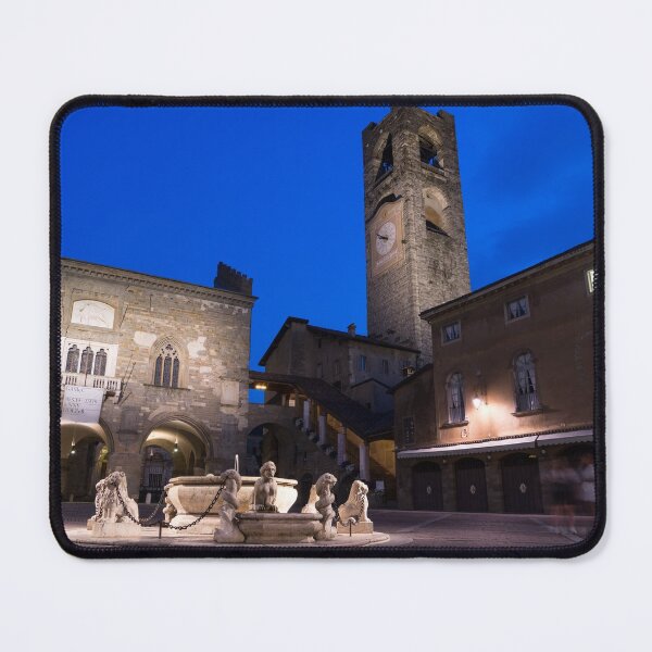 Item preview, Beautiful Bergamo at Night - Piazza Vecchia Contarini Fountain and Campanone Clocktower designed and sold by Georgia Mizuleva.