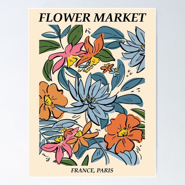 Flower market print, Paris, Abstract flowers art, Posters aesthetic, Floral art, Retro print, Cottagecore Poster