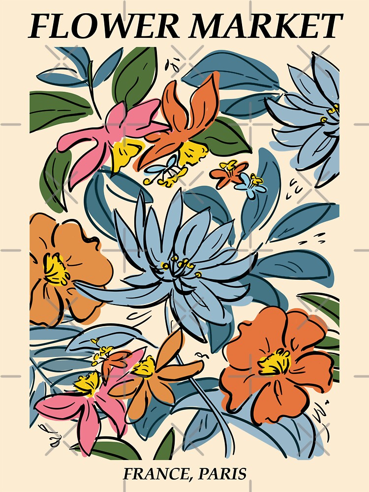 Thumbnail 3 of 3, Sticker, Flower market print, Paris, Abstract flowers art, Posters aesthetic, Floral art, Retro print, Cottagecore designed and sold by KristinityArt.