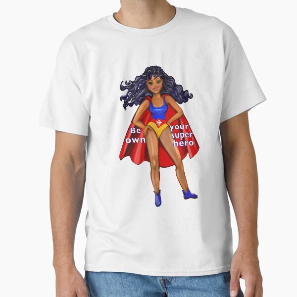 Item preview, Be your own superhero  - Black anime superhero girl with flowing hair and red cape ! beautiful  black girl with Afro hair, brown eyes, Cherry pink lips and dark brown skin. Hair love ! designed and sold by Artonmytee.