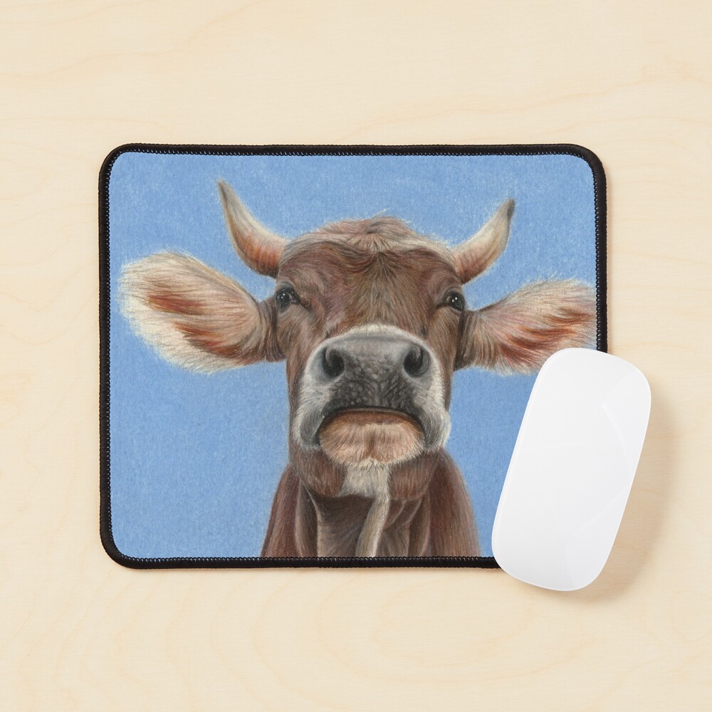 "Cute Swiss Cow Colored pencil Drawing" Mouse Pad for Sale by