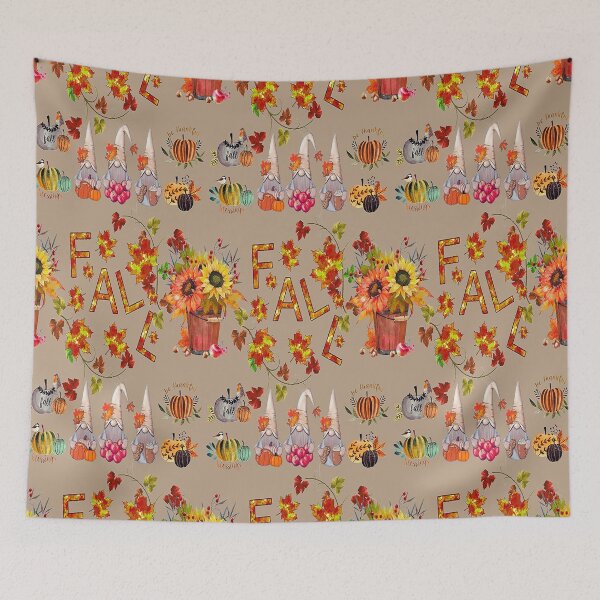 Item preview, Happy Fall Days, Pumpkins,Flowers and Gnomes, Graphic Psychedelic Abstract Art, Inspired by Nature-floral abstract art, Graphic Psychedelic Abstract Art, Inspired by Nature-floral abstract art designed and sold by Adri Barnard.