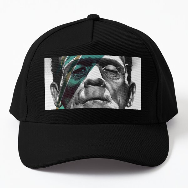Frankenstein's Monster X Bowie (Green Lightning Bolt Variant) fan art, based on my original hand-drawn graphite illustration Baseball Cap