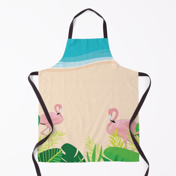 Item preview, Two pink flemingos by the sea beach with green leaves and blue sea designed and sold by risingrocket.