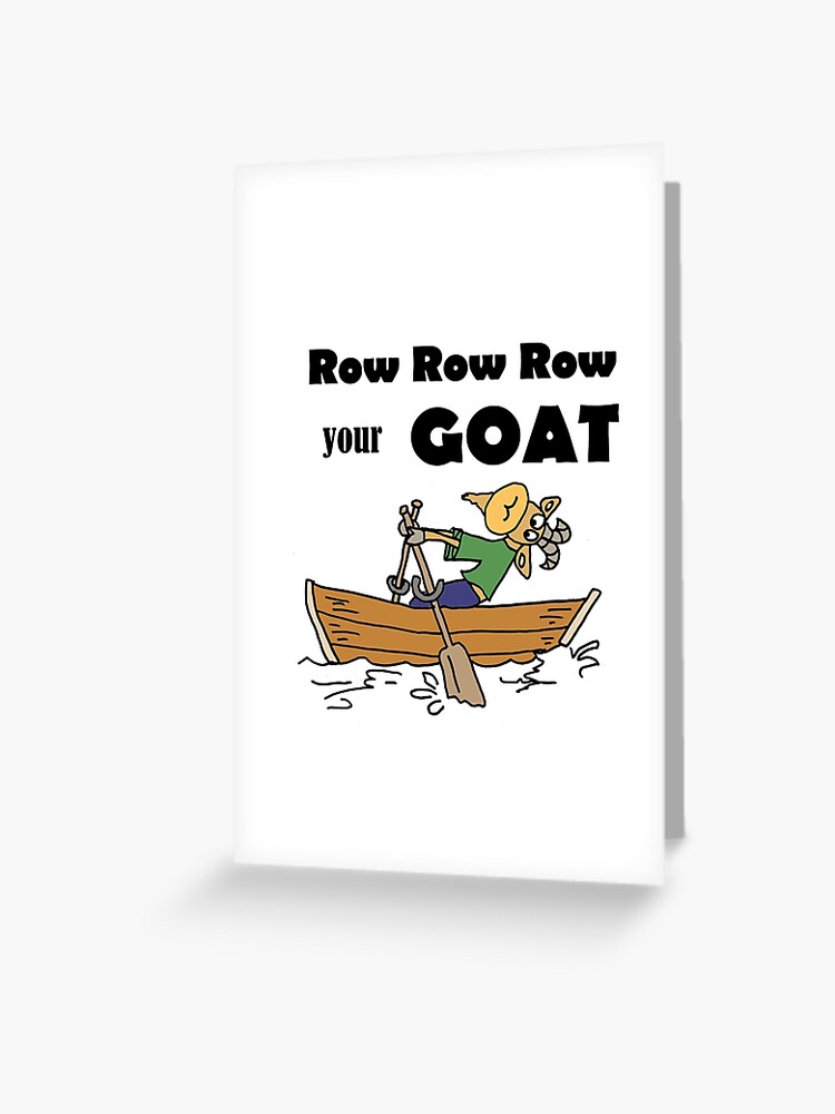 Funny Goat Rowing in Rowboat Cartoon Greeting Card