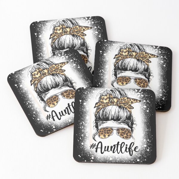 Item preview, Aunt Life Messy Bun Leopard Bleached Auties Girl Vintage designed and sold by Inkwell-TikNik.