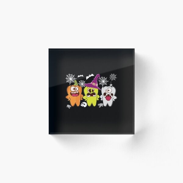 Dental Hygienist Halloween Pumpkin Ghost Witch Tooth Acrylic Block