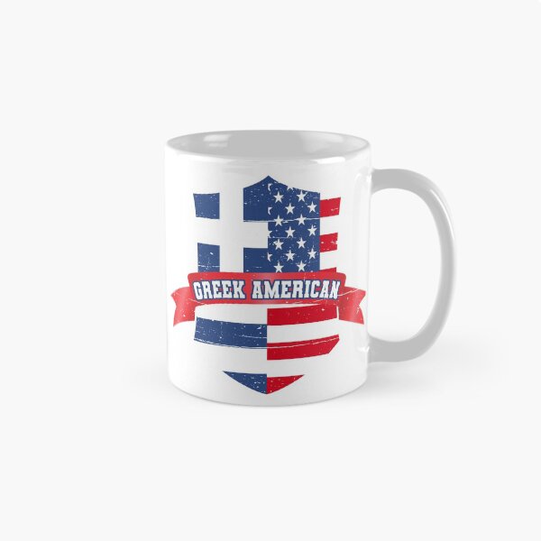 Artikelvorschau, Griechisch-amerikanisches Wappen in Distressed-Optik mit Band entworfen und verkauft von Happy Puppy Print On Demand.