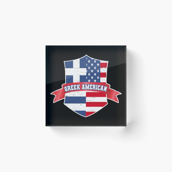 Item preview, Greek American distressed crest with ribbon designed and sold by Happy Puppy Print On Demand.