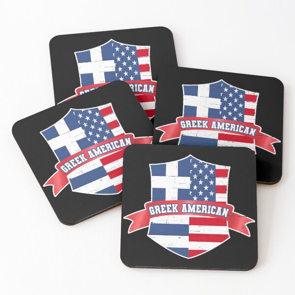 Item preview, Greek American distressed crest with ribbon designed and sold by Happy Puppy Print On Demand.