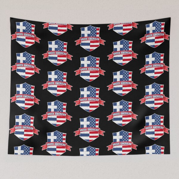 Item preview, Greek American distressed crest with ribbon designed and sold by Happy Puppy Print On Demand.