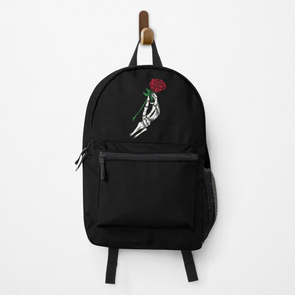 black backpack with roses