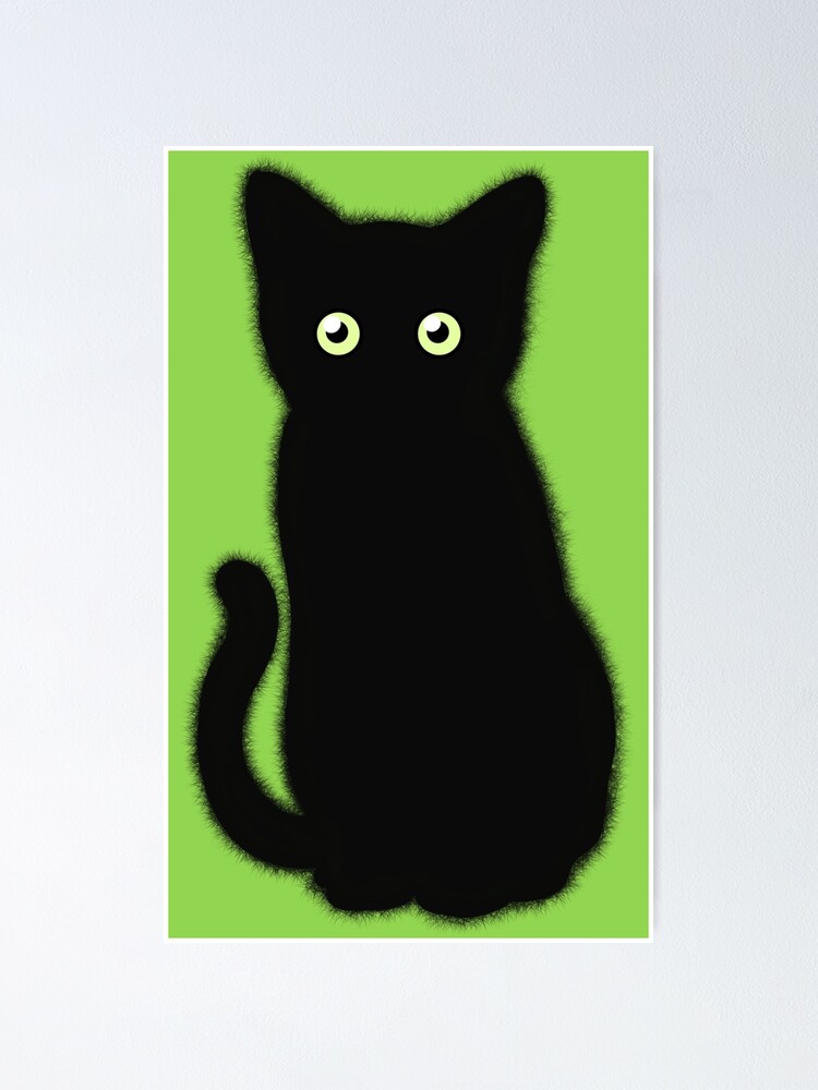" Black cat black kitten drawing cute animal illustration " Poster
