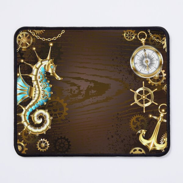 Item preview, Wooden Background with Mechanical Seahorse ( Steampunk ) designed and sold by Blackmoon9.