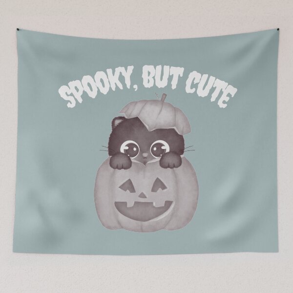 Item preview, Spooky but Cute, Little Cat in a Pumpkin designed and sold by LamaraK.