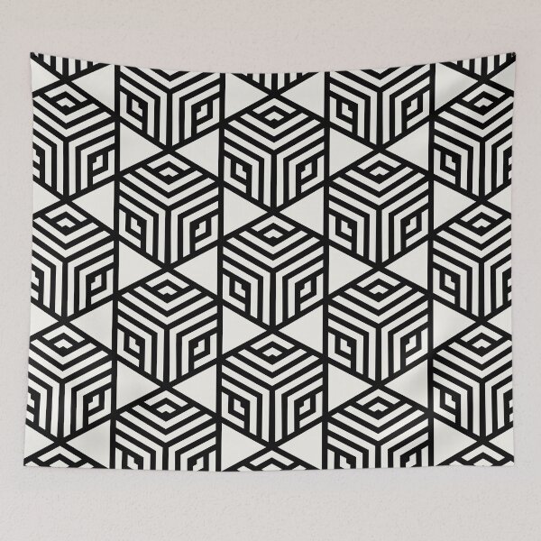 Aperçu de l'œuvre Off White and Black Stripe Cube Tile Pattern Pairs Sherwin Williams 2022 Popular Color High Reflective White SW 7757 créée et vendue par ColorOfTheYears.