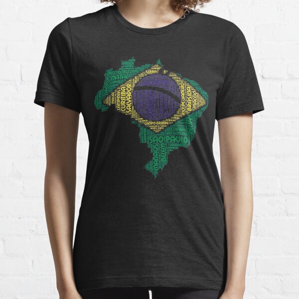 Love Brazil Brazilian Flag Colors With Cities Graphical Design Essential T-Shirt