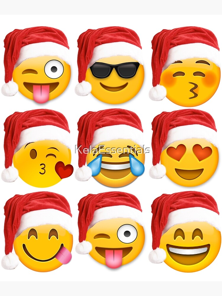 "Christmas Emoji Shirt 9 Emoji Faces Wearing Santa Hats" Framed Art