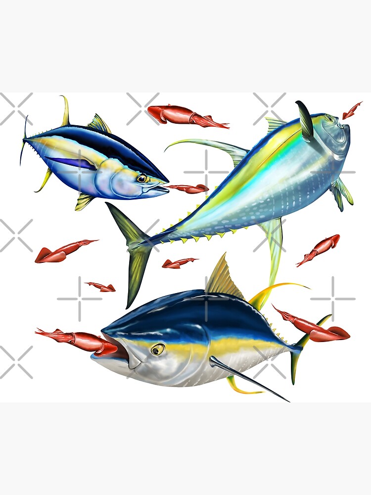Yellowfin Tunas hunting Squid | Art Print