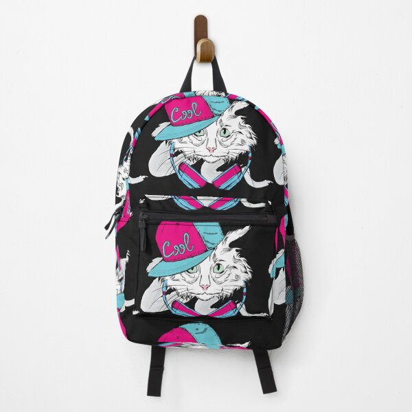 Item preview, Green-eyed white cat in a pink-blue cap and headphones, poster, fashionable sketch material animal, fashion girl, hat, cat. designed and sold by Senior-Kuzmin.
