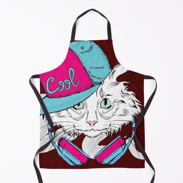 Item preview, Green-eyed white cat in a pink-blue cap and headphones, poster, fashionable sketch material animal, fashion girl, hat, cat. designed and sold by Senior-Kuzmin.