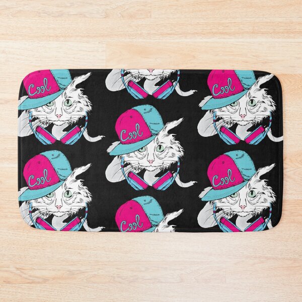 Item preview, Green-eyed white cat in a pink-blue cap and headphones, poster, fashionable sketch material animal, fashion girl, hat, cat. designed and sold by Senior-Kuzmin.