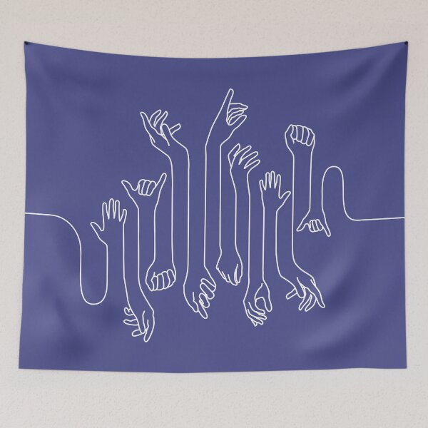 Item preview, Minimal, modern style hands line art with white outline and dark blue background designed and sold by CiniArt.