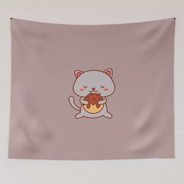 Item preview, Cute kawaii cat - Adorable Kitty eating takoyaki designed and sold by Theleochick.