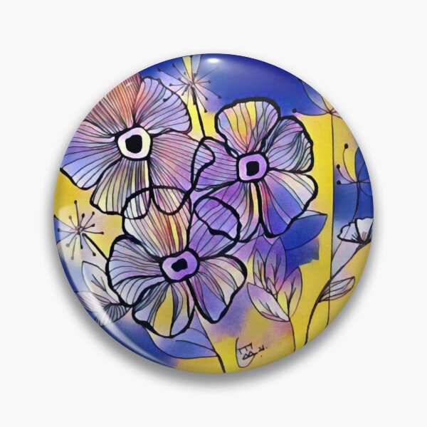 Item preview, Fine line flowers blue yellow designed and sold by Edith Jacobs.