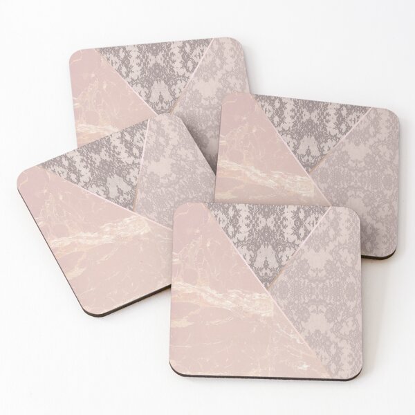 Item preview, Chic Pastel Rose Pink Rosegold Geometric Floral Lace and Marble Pattern  designed and sold by LaceySkies.
